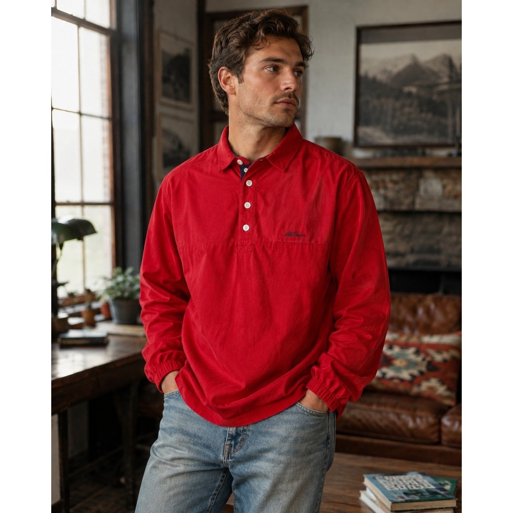 LL Bean Pullover Jacket Mens Medium Red Vintage Gorpcore Outdoor‎ Windbreaker